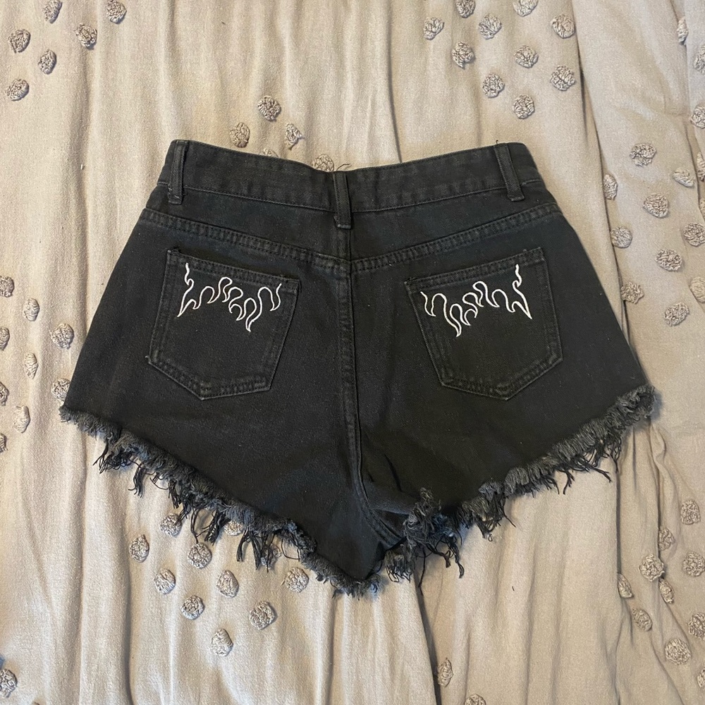NWOT Black Flame Denim Shorts